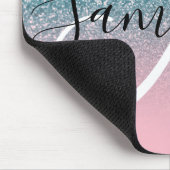 ピンクとターコイズグリッターオンブレモノグラム マウスパッド (コーナー)