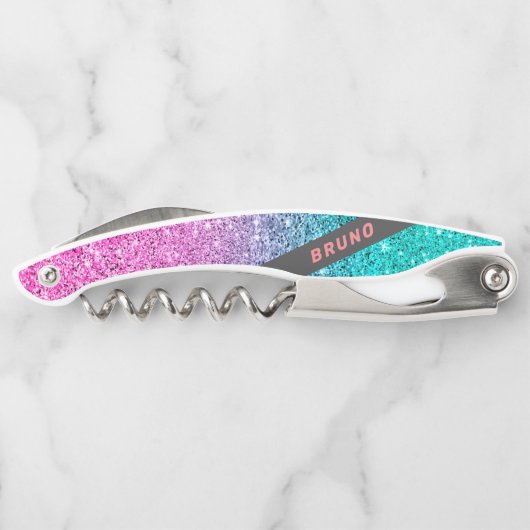 ピンクとターコイズグリッターモノグラグラデーションム ソムリエナイフ (裏面)