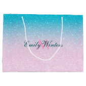 ピンクとターコイズグリッター グラデーション ラージペーパーバッグ (裏面)