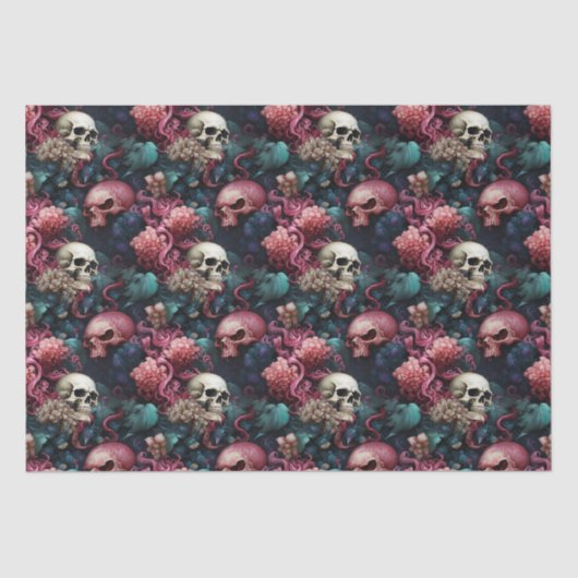 ピンクとターコイズタコ触手スカル海 薄葉紙 (正面)