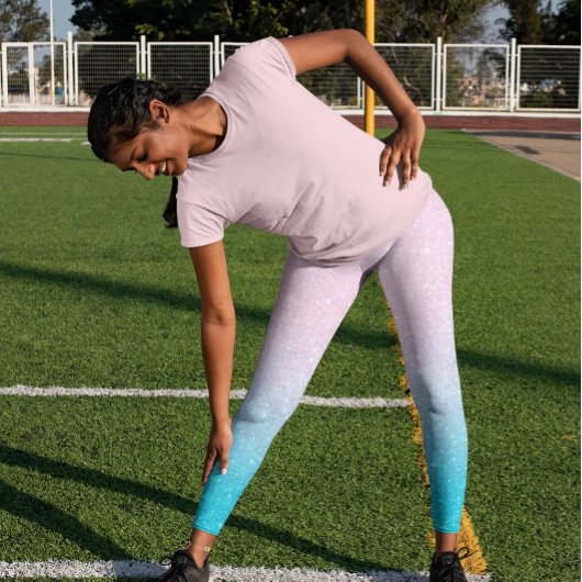 ピンクとターコイズフェイクグリッターグラデーション レギンス