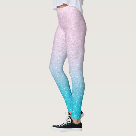 ピンクとターコイズフェイクグリッターグラデーション レギンス (左)