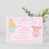 ピンクとターコイズブルーの妖精プリンセスの女の子の誕生日パーティー 招待状 (スタンド正面)