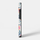 ピンクとターコイズブルーの花柄 iPhoneケース (左側面)