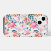 ピンクとターコイズブルーの花柄 iPhoneケース (裏面横)