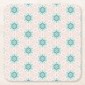 ピンクとターコイズモザイク スクエアペーパーコースター (正面)