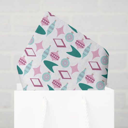 ピンクとターコイズレトロクリスマスオーナメント 薄葉紙 (ギフトバッグ)