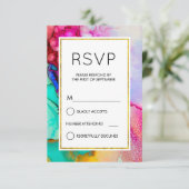 ピンクとターコイズ抽象芸術水彩シンプルRSVP 出欠カード (スタンド正面)