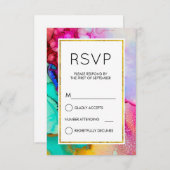 ピンクとターコイズ抽象芸術水彩シンプルRSVP 出欠カード (正面/裏面)