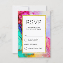 ピンクとターコイズ抽象芸術水彩シンプルRSVP 出欠カード
