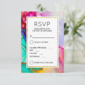 ピンクとターコイズ抽象芸術水彩RSVP 出欠カード (スタンド正面)