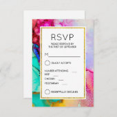 ピンクとターコイズ抽象芸術水彩RSVP 出欠カード (正面/裏面)