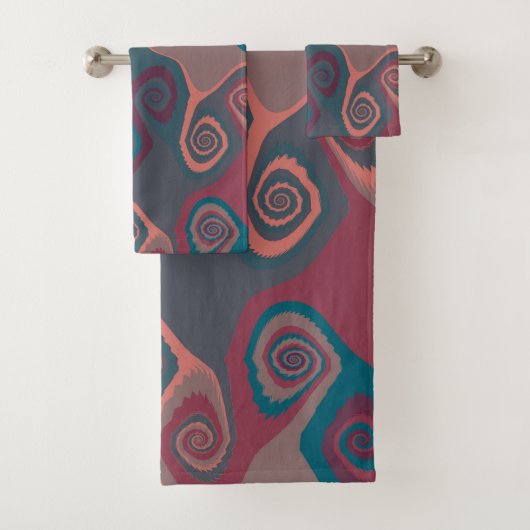 ピンクとターコイズ旋回抽象芸術 バスタオルセット (インサイチュ)
