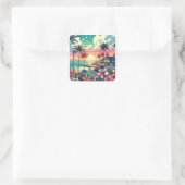 ピンクとターコイズ楽園 |ビーチアート スクエアシール (バッグ)