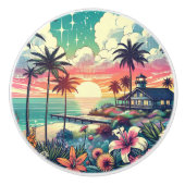 ピンクとターコイズ楽園 |ビーチアート セラミックノブ (正面)