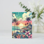 ピンクとターコイズ楽園 |ビーチアート ポストカード (スタンド正面)