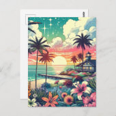 ピンクとターコイズ楽園 |ビーチアート ポストカード (正面/裏面)