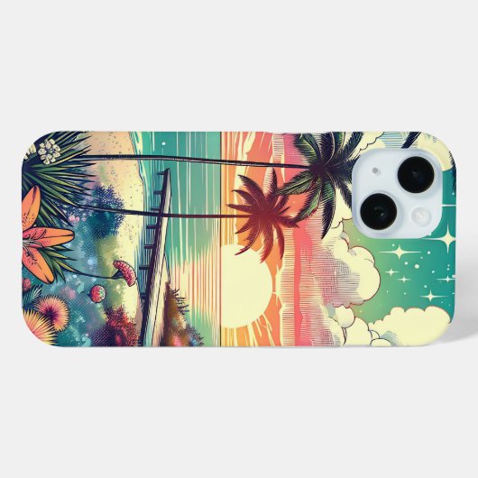 ピンクとターコイズ楽園 |ビーチアート Case-Mate iPhoneケース (裏面 (横))