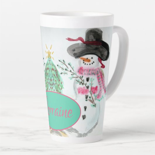 ピンクとターコイズ カフェラテマグ (右アングル)