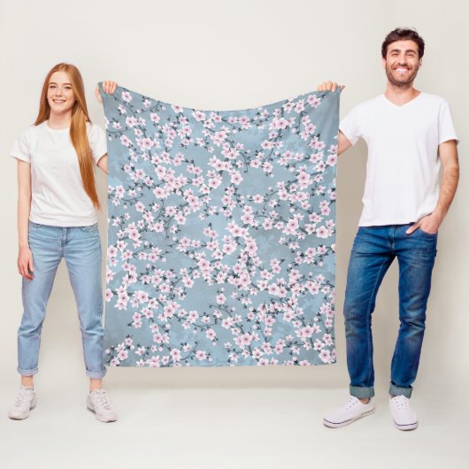 ピンクとダスティブルーの桜 フリースブランケット (インサイチュ)