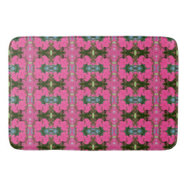 ピンクとダークグリーンの抽象芸術フローラルパターン バスマット