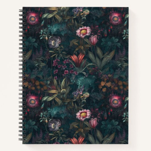 ピンクとダークグリーンの魅惑の野花園 ノートブック (正面)