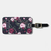 ピンクとダークブルーのバラパターン名前をカスタムするアドレス ラゲッジタグ (正面横)