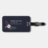 ピンクとダークブルーのバラパターン名前をカスタムするアドレス ラゲッジタグ (裏面横)