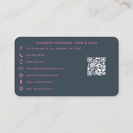 ピンクとチャコールのセルフラブサロン ブランディング 名刺 (裏面)