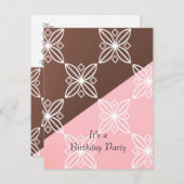ピンクとチョコモダン誕生日招待状 招待状 (正面/裏面)