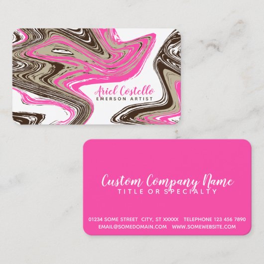 ピンクとチョコレートのストローク 名刺 (正面/裏面)