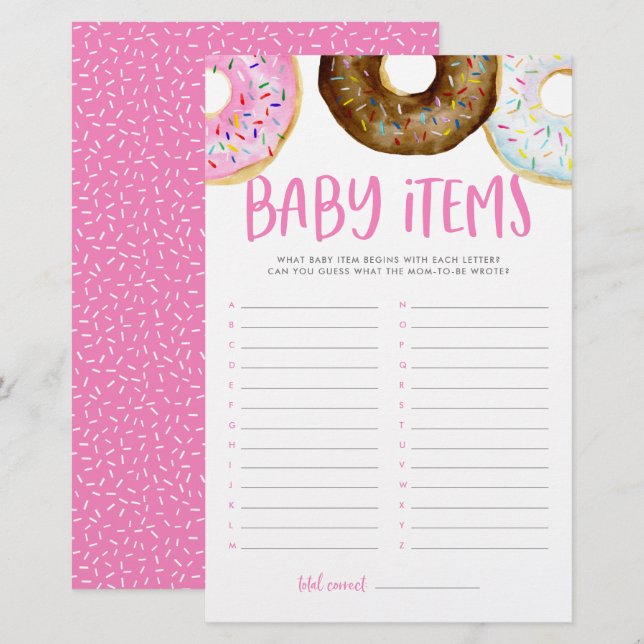ピンクとチョコレートのドーナツベビーアイテムのシャワーゲーム (正面/裏面)