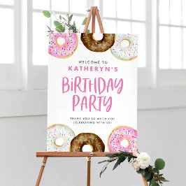 ピンクとチョコレートのドーナツ誕生日パーティーへようこそ ポスター