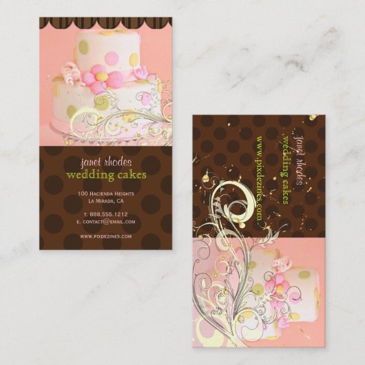 ピンクとチョコレートのベーカリー/パティシセリ 名刺 (正面/裏面)
