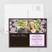 ピンクとチョコレートデイト結婚カードを保存 案内ポストカード (正面/裏面)