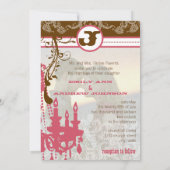 ピンクとチョコレートブラウンのヴィンテージシャンデリアの写真 招待状 (裏面)