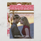 ピンクとチョコレートブラウンのヴィンテージシャンデリアの写真 招待状 (正面/裏面)