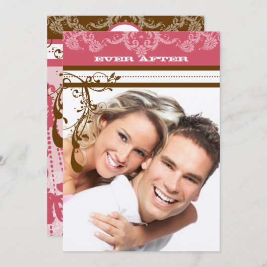 ピンクとチョコレートブラウンのヴィンテージシャンデリア 招待状 (正面/裏面)