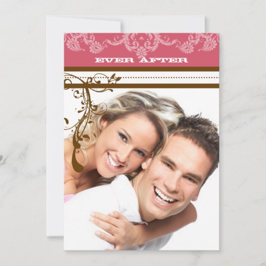 ピンクとチョコレートブラウンのヴィンテージシャンデリア 招待状 (正面)