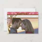 ピンクとチョコレートブラウンシャンデリアRSVP 出欠カード (正面)