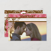 ピンクとチョコレートブラウンシャンデリアRSVP 出欠カード (正面/裏面)