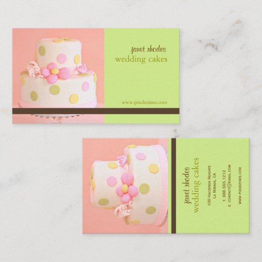 ピンクとチョコレート結婚のケーキ名刺 名刺 (正面/裏面)
