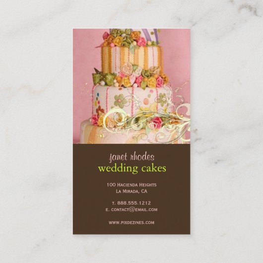 ピンクとチョコレート結婚のケーキ名刺 名刺 (裏面)