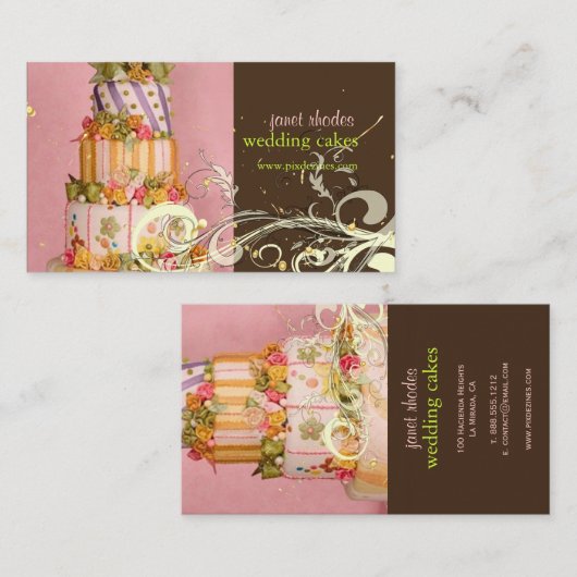 ピンクとチョコレート結婚のケーキ名刺 名刺 (正面/裏面)