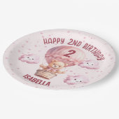 ピンクとテかわいらしディベアのベビーガール ペーパープレート (アングル)