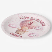 ピンクとテかわいらしディベアのベビーガール ペーパープレート (アングル)
