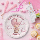 ピンクとテかわいらしディベアのベビーガール ペーパープレート (パーティー)