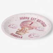 ピンクとテかわいらしディベアのベビーガール ペーパープレート (アングル)