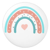 ピンクとティール（緑がかった色）お洒落レインボー セラミックノブ (正面)