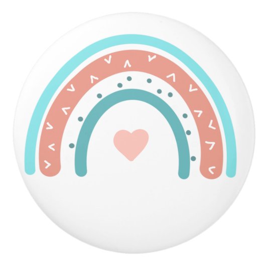 ピンクとティール（緑がかった色）お洒落レインボー セラミックノブ (正面)